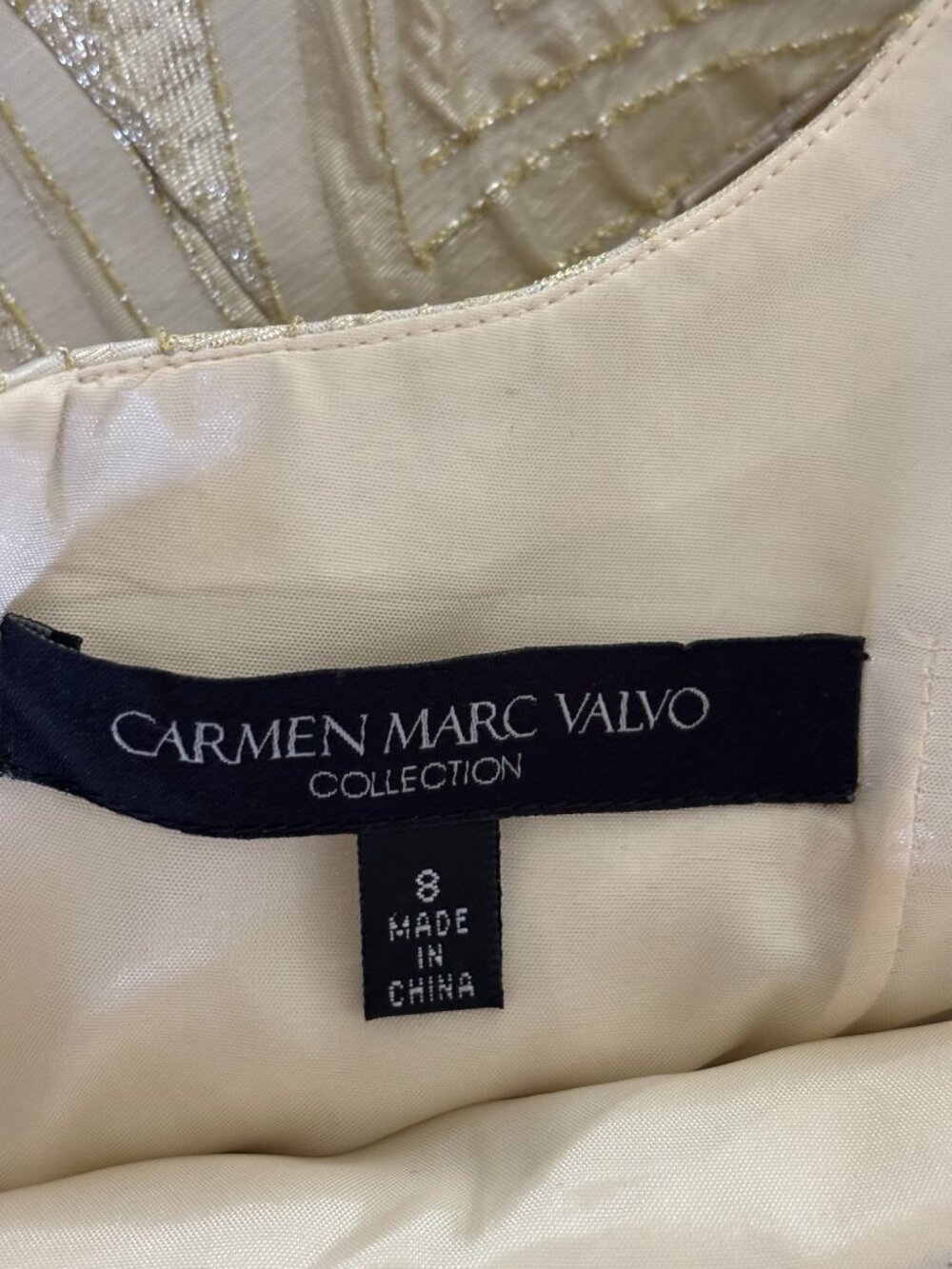 Carmen Marc Valvo | Ivory Gold  Dress, | Size 8 | Like New— Amazing Deal - Picture 4 of 6
